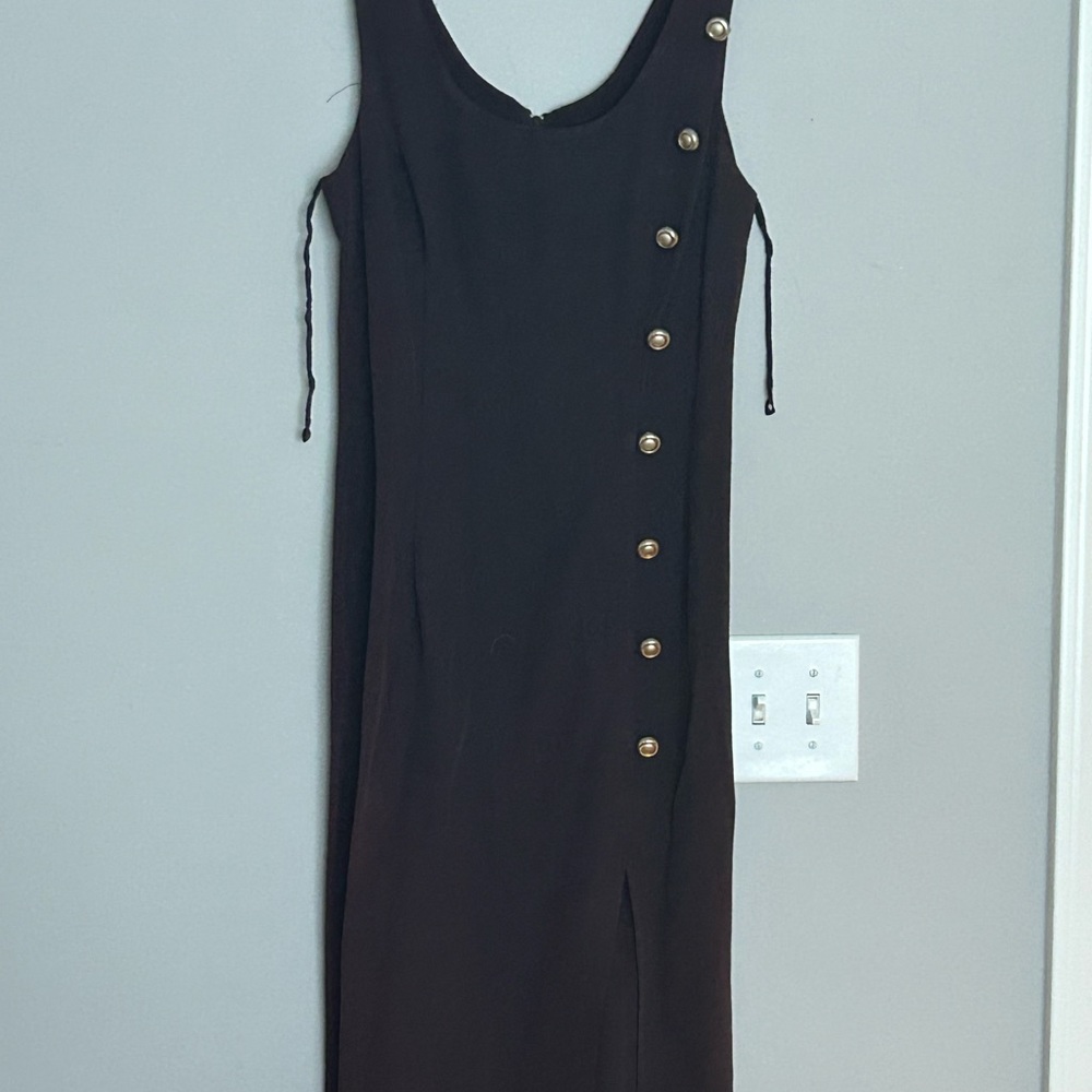 Long black dress gold buttons